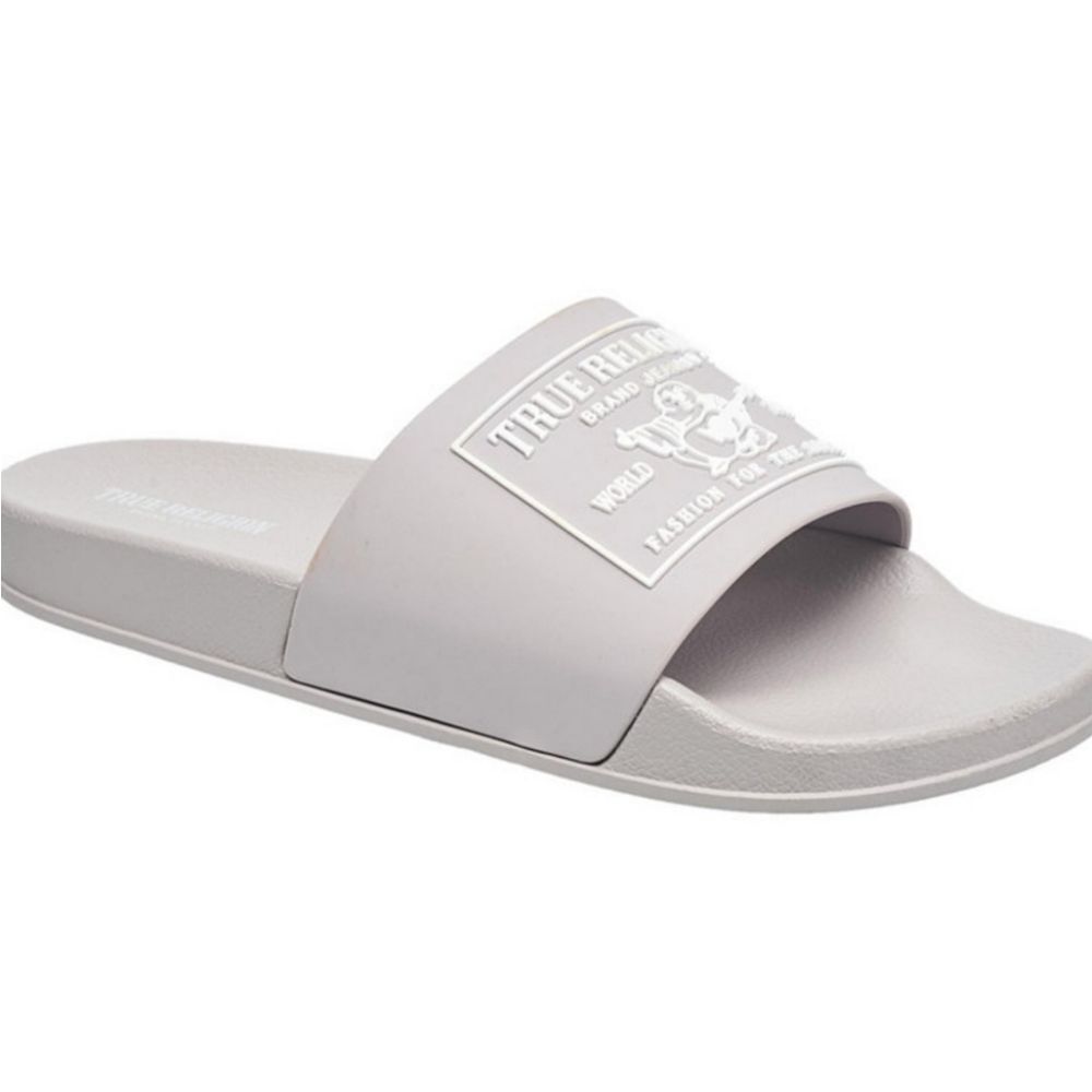 True Religion Kendrick Logo Slide Sandals- Light Grey